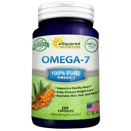 aSquared Nutrition Omega 7 acides gras - 200 Capsules - mer nerprun huile naturelle purifiée, Omega-7 Supplément palmitoléique acide vitamine, aucun poisson Burp, Comparer Omega 3 6 9 pour les résultats de perte de poids