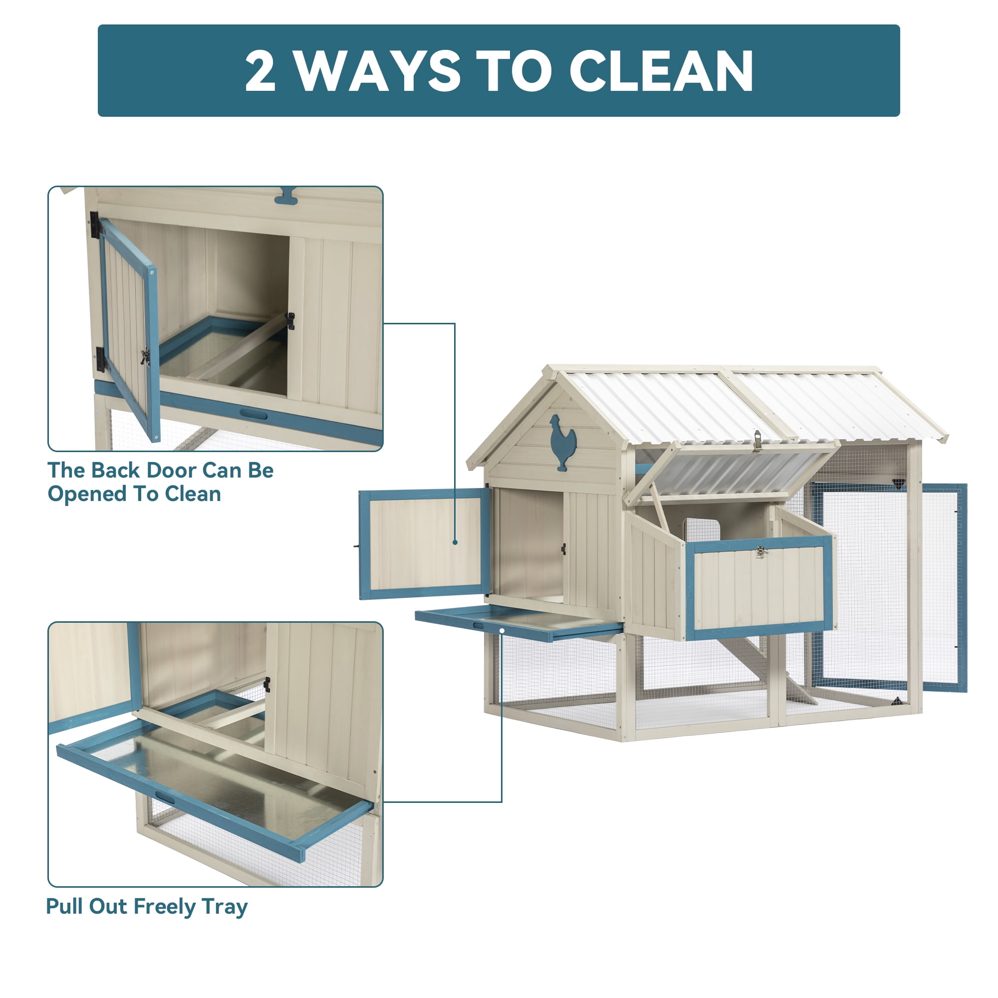 Pefilos 55" Outdoor Rabbit Hutches with PVC Roof, Hen House with Nesting Box for 6-8 Chickens Rabbit Cages for Removable Bottom, White Pefilos 55" Outdoor Rabbit Hutches with PVC Roof, Hen House with Nesting Box for 6-8 Chickens Rabbit Cages for Removable Bottom, White