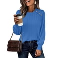 thumbnail image 2 of Women's Textured Knit Long Sleeve Top Shirt Blouse with Ribbed Waistband Loose Fit Casual Elegant Fall Winter Fashion | CSEONE,Blue XL, 2 of 8