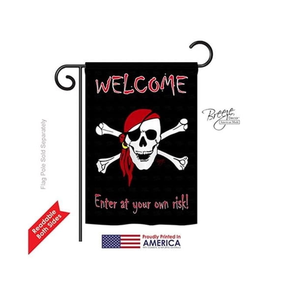 Breeze Decor 57045 Pirate Enter at your own risk 2-Sided Impression Garden Flag - 13 x 18.5 in.