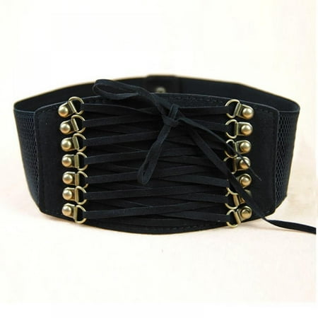 

Women Retro Wide Waist Belt Body Shaping Tied Velvet Rivet Tassel Belt Tied Corset Elastic Waist Belt