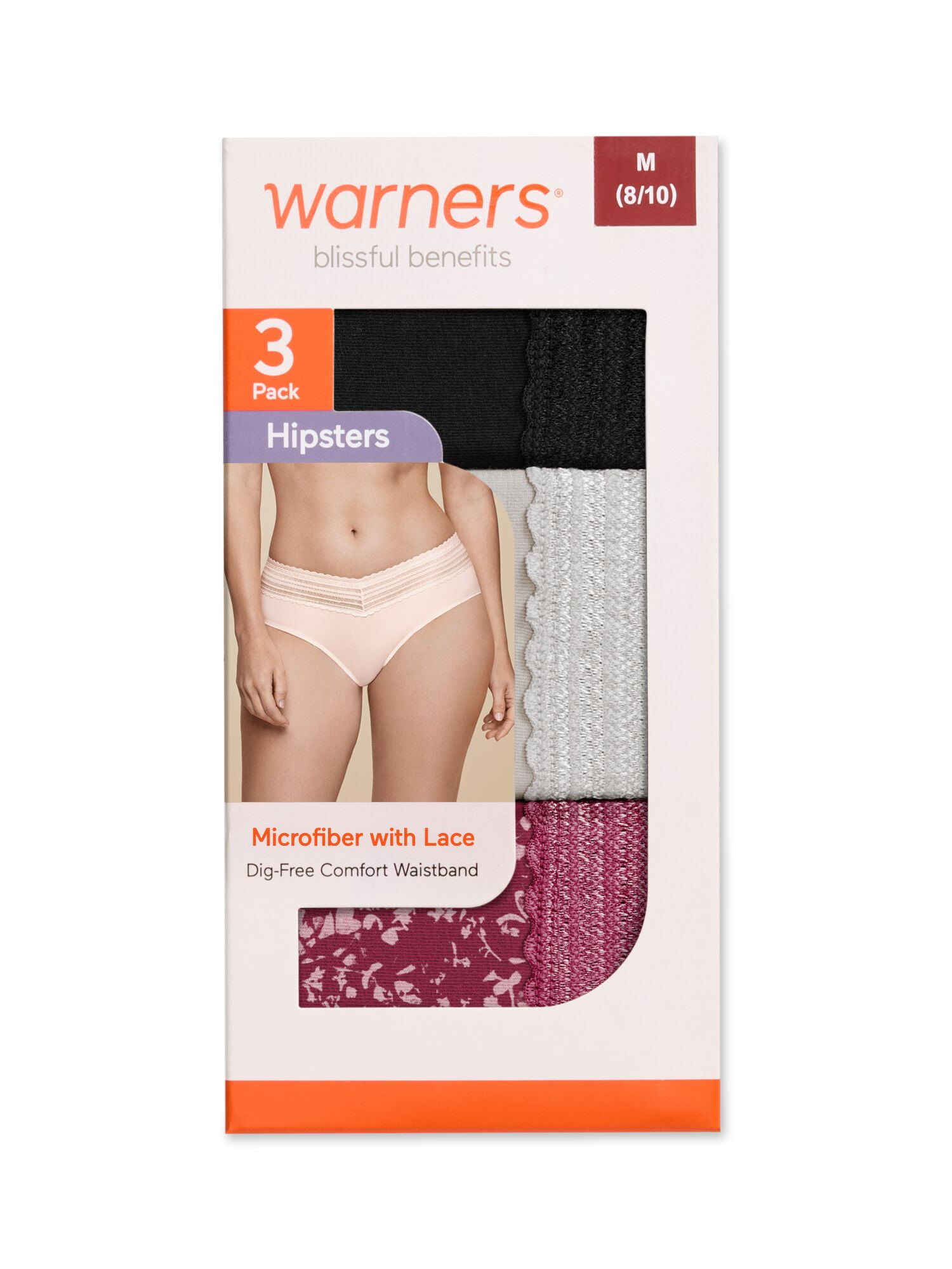 Warners® Blissful Benefits Women's Dig-Free Microfiber Lace 3-Pack Hipster