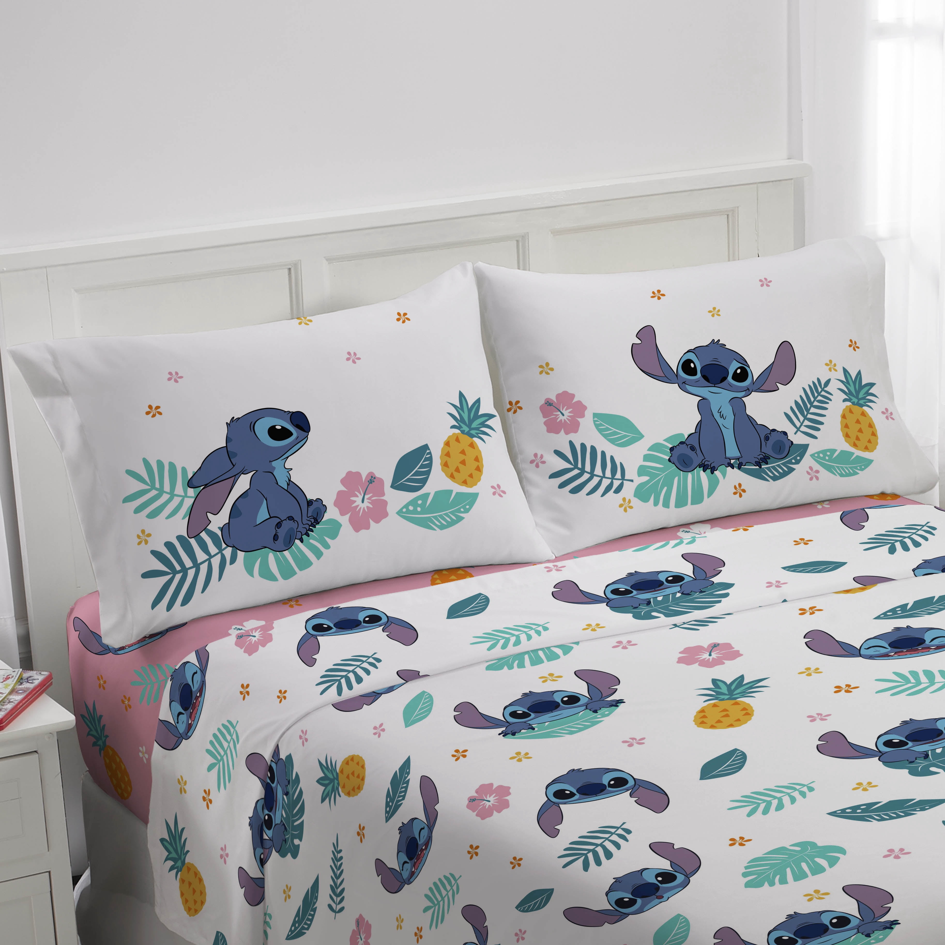 Lilo and Stitch Hawaiian Denim Kids 4-Piece Full Sheet Set, 100% Polyester, Pink, Disney