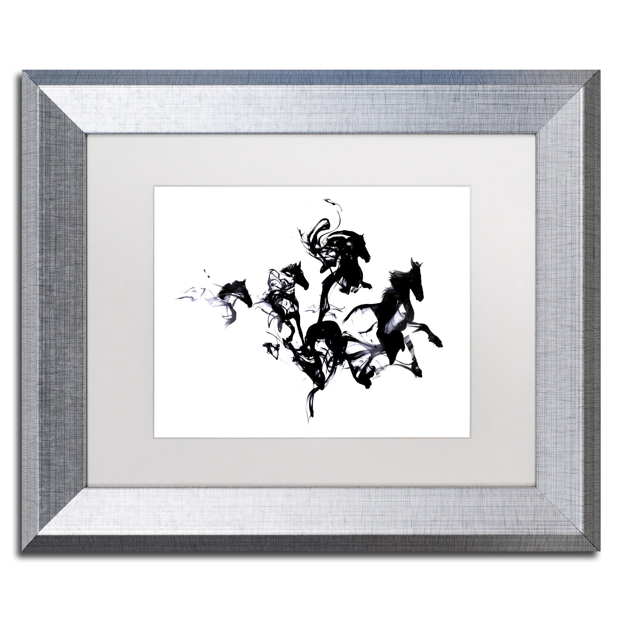 Trademark Fine Art 'Black Horses' Canvas Art by Robert Farkas, White Matte, Silver Frame