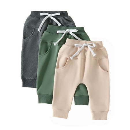 

3 Pack Toddler Baby Boys Sweatpants Active Jogger Casual Athletic Trousers Solid Color Pocket Elastic Waist Harem Bottoms