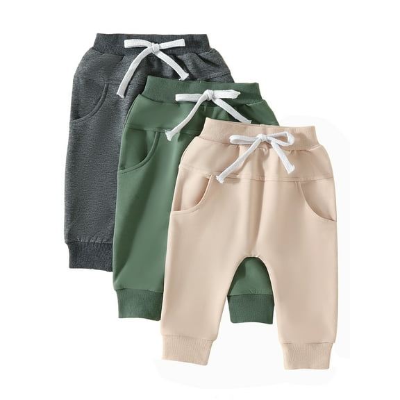 Baby Sweetie Toddler Baby Boys Fall Pants 3 Pack Solid Color Elastic Waist Bottom Pants Casual Trousers for Newborn Infant