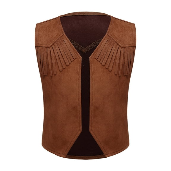 JanJean Kids Boys Western Cowboy Cowgirl Vest Halloween Holiday Carnival Party Dress Up Role Play Brown 6