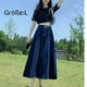 thumbnail image 2 of Falda larga para mujer confeccionada en denim elástico, falda ancha y acampanada, 2 of 6
