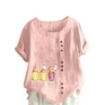 thumbnail image 2 of EQWLJWE Summer Womens Easter Print Tops Loose Solid Color Short Sleeve Crew Neck Lightweight Shirts Plus Size Casual Blouse Outwear Pink(S-5Xl), 2 of 5