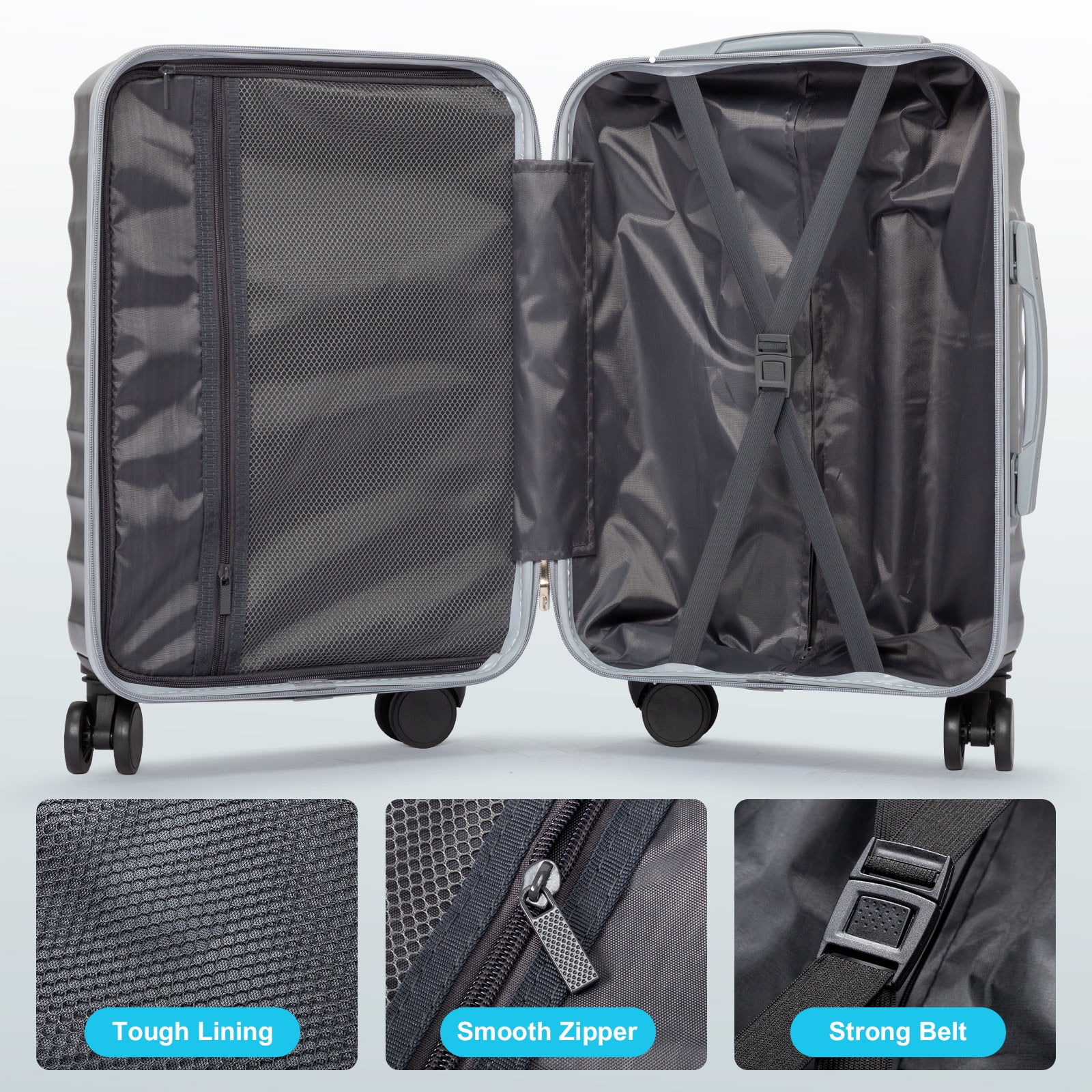 Zimtown 24" Luggage with Hardside Spinner Wheels, Checked-Medium TSA Look Suitcase, Gray Gradient