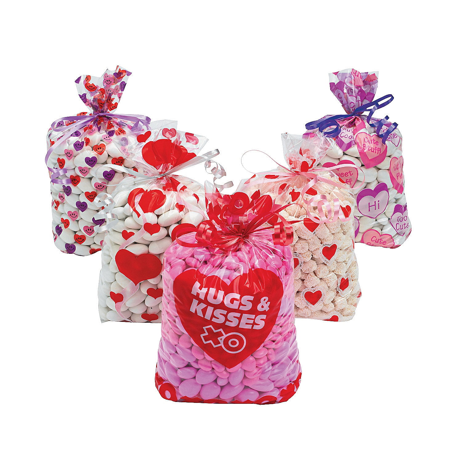 Happy Valentine's Day Hearts Holiday Party Favor Bags Small Cello Treat Sacks 