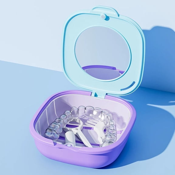 Tuscom Portable Braces Case with Mirror, Sealed Travel Retainer Storage Box for Invisalign Aligners, Dentures and Clear Dental Appliances