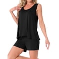 thumbnail image 4 of Conjuntos de pijama para mujeres Cheibear, camisetas sin mangas con pantalones cortos, atuendos de lounge a rayas coloridas con bolsillos, talla L, color negro, 4 of 5