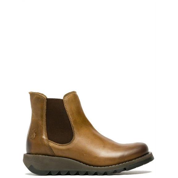 Fly London Womens Camel SALV Chelsea Leather Ankle Casual Wedge Heel Boots