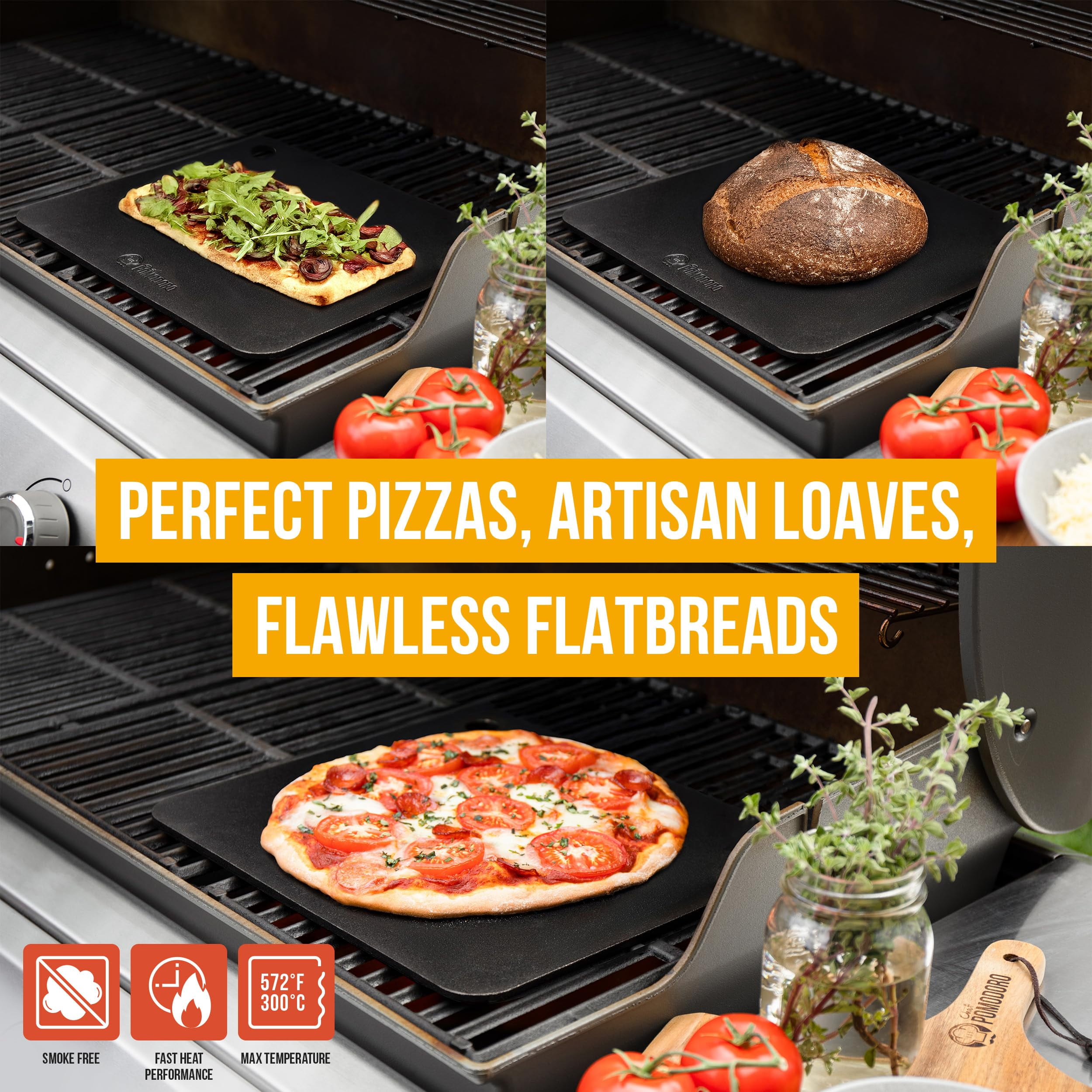 Chef Pomodoro Pizza Steel for Oven 14 Inch 1/4 Inch Thick, Baking Steel for Oven, Grill, Sourdough Bread, Baking Stone for Oven With Lifting Holes 14" X 12" (35.6 x 30.5 cm)