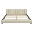 thumbnail image 5 of Queen Size & Twin XL Size Upholstered Platform Bed, Grounded Bed Mother & Child Bed with Three-side Upholstered Rail, PU Leather Floor Platform Bed Frame with Slats, No Box Spring Needed, Beige, 5 of 8