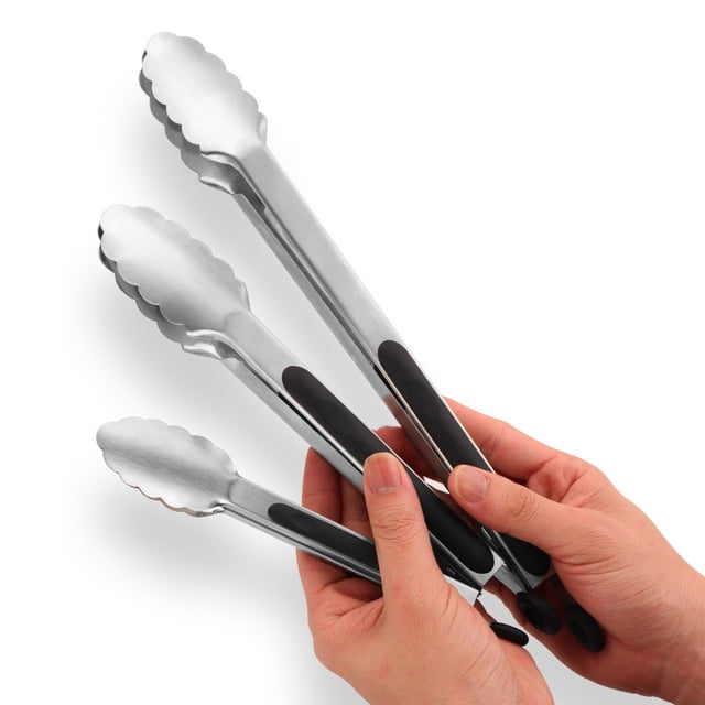Pinzas de cocina de acero inoxidable de grado alimenticio para cocinar, juego de pinzas de metal de bloqueo resistente con mango antideslizante JM
