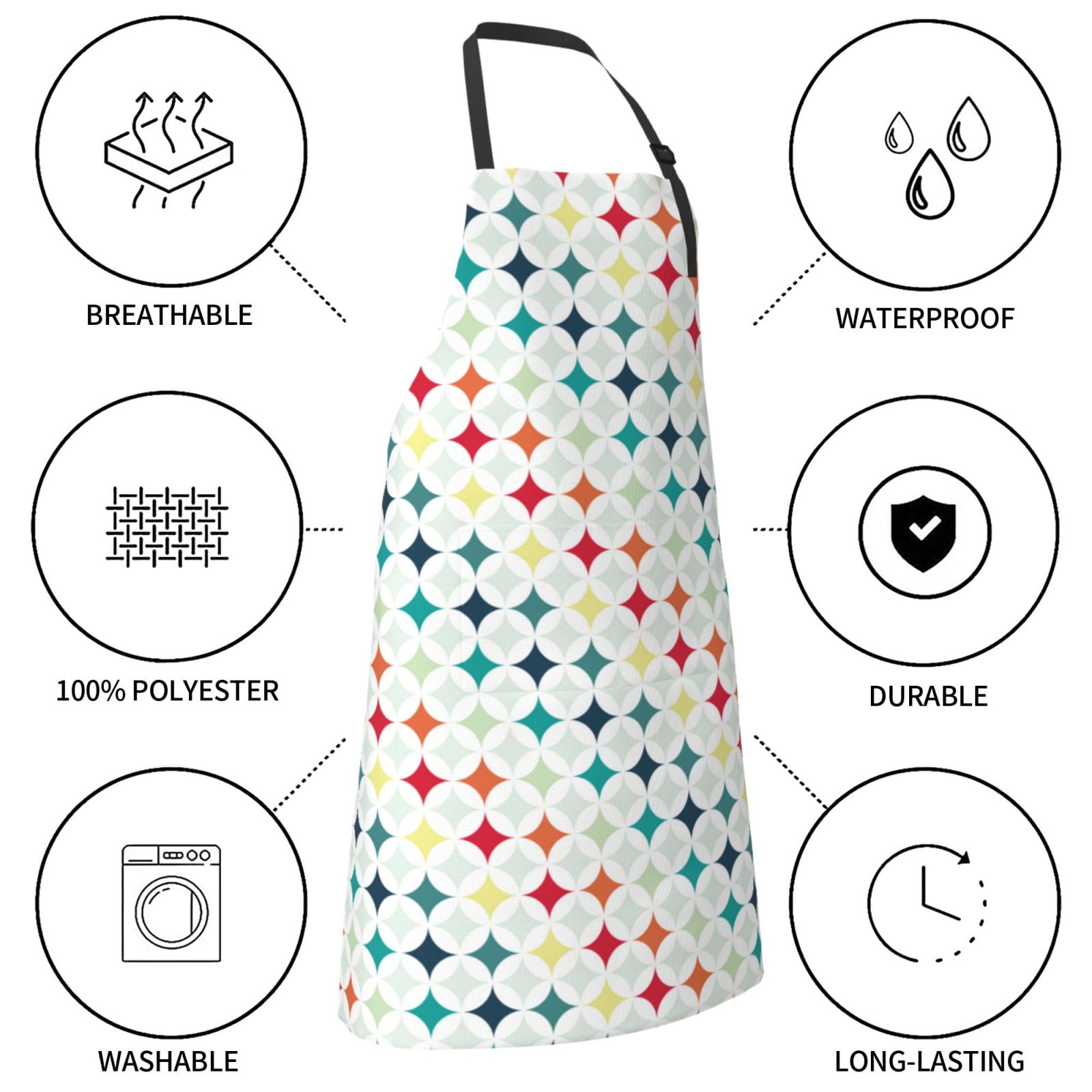 Kdxio Colorful Geometric Apron with Pockets Adjustable Kitchen Aprons for Men Women Waterproof Aprons for Cooking,Drawing,Crafting, Baking Household Cleaning