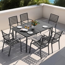 Nuu Garden 7-Piece Outdoor Metal Furniture Set, Outdoor Dining Set of 6, Patio Dining Set with Umbrella Hole and Powder Coating, 6 Stackable Chairs and 1 Rectangle Table, Black