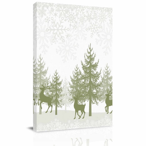 Canvas Wall Art, Sage Green Christmas Framed Canvas Prints for Living Room Office, Xmas Pine Tree Elk Snowflake Large Gallery Wrapped Wall Decor for Home Office, Gifts, 16"x24" Ship Next Day
