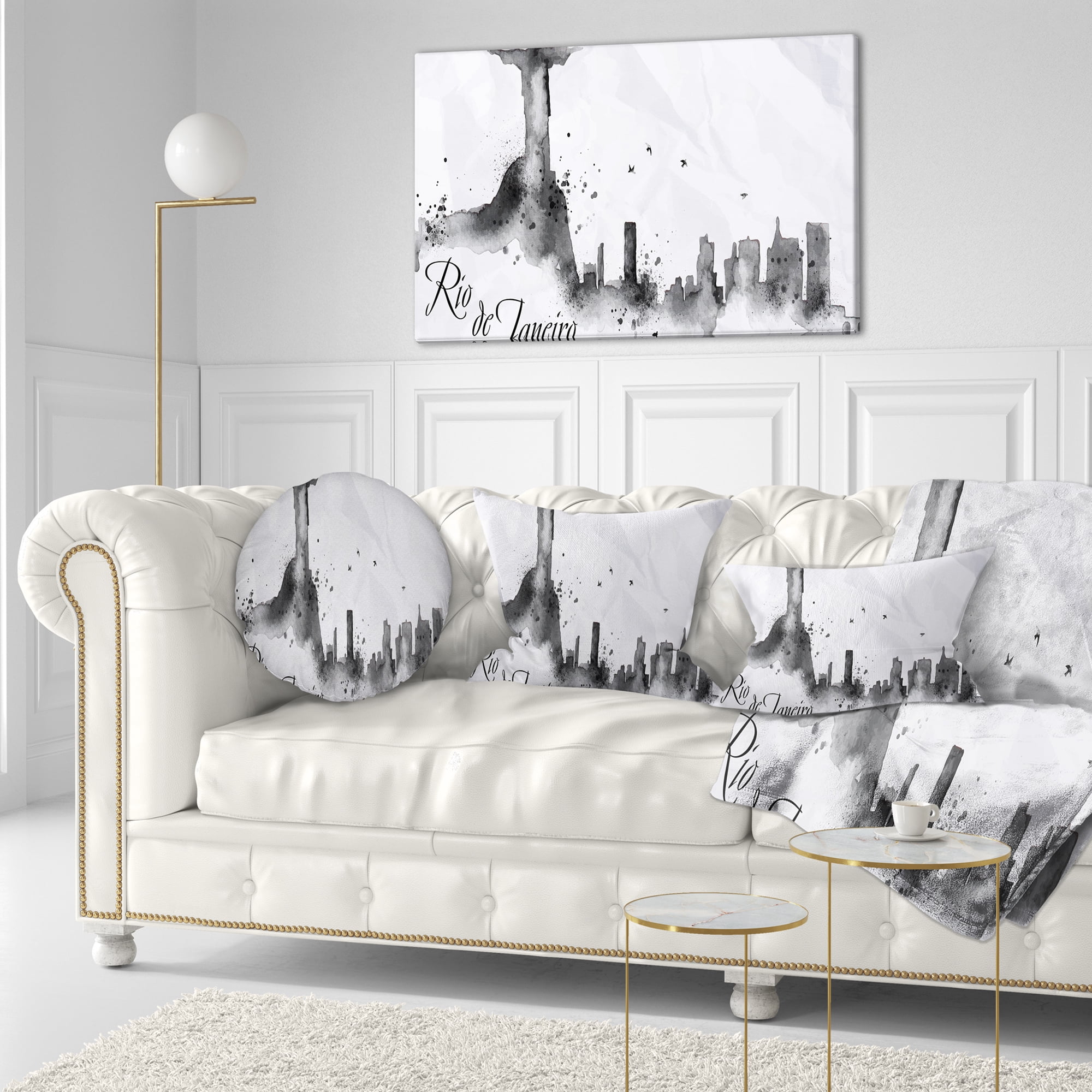 Designart Rio de Janeiro Silhouette - Cityscape Painting Throw Pillow - 12x20