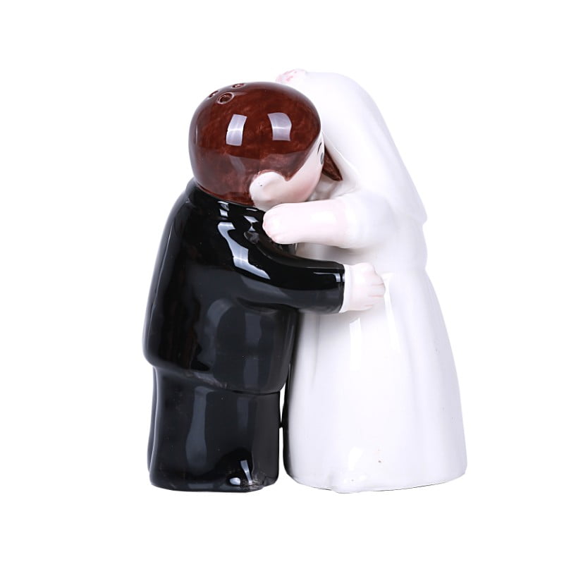 Hugging Wedding Couple Ceramic Salt and Pepper Shakers Set