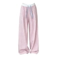 thumbnail image 7 of ClodeEU Women's Plaid High Waisted Wide Leg Pants ,Loose Fit Straight Floor Length Trousers for Summer Pink,Women's Plus L, 7 of 7