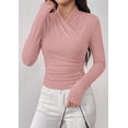 thumbnail image 3 of PRETTYGARDEN Womens Long Sleeve Shirts Fall V Neck Cross Wrap Going Out Top Ribbed Ruched Fitted Business Casual Clothes, 3 of 8