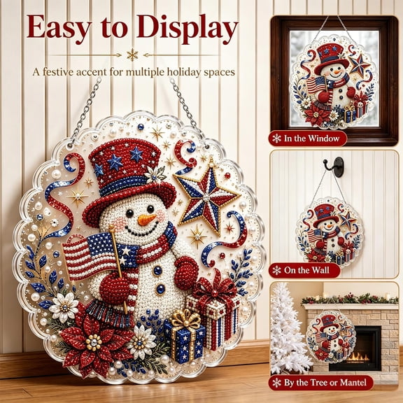 Christmas Suncatcher Ornament Diy Kit, Acrylic Pearl Diamond Suncatcher Hanging Decor for Window, Holiday Craft Decoration Set