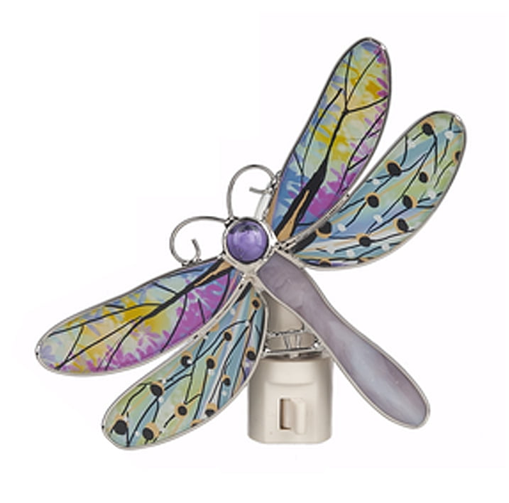 Rotating Light Sensor Swivel Dragonfly Night Light Bedroom Bathroom Kitchen Decor Wall Plug in Stained Glass Insect Bug Gift For Friend