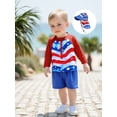 thumbnail image 4 of BemeyourBBs Toddler Baby Boy 4th of July Swimsuit with Sun Hat Newborn Infant Boy Bathing Suit Long Sleeve Rash Guard Swimwear Summer Beachwear Stars Print Zipper Top with Swimming Trunks Shorts Set, 4 of 9