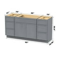 thumbnail image 3 of Vanity Art 63" Freestanding Bathroom Vanity Cabinet without Top in Smoky Gray, 3 of 6