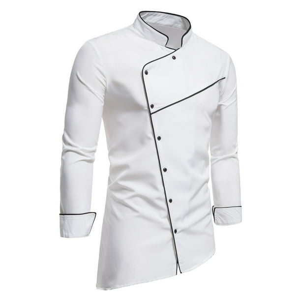 Camisa retro de manga larga con cuello alto y bloques de color para hombre - Poliéster, transpirable y casual