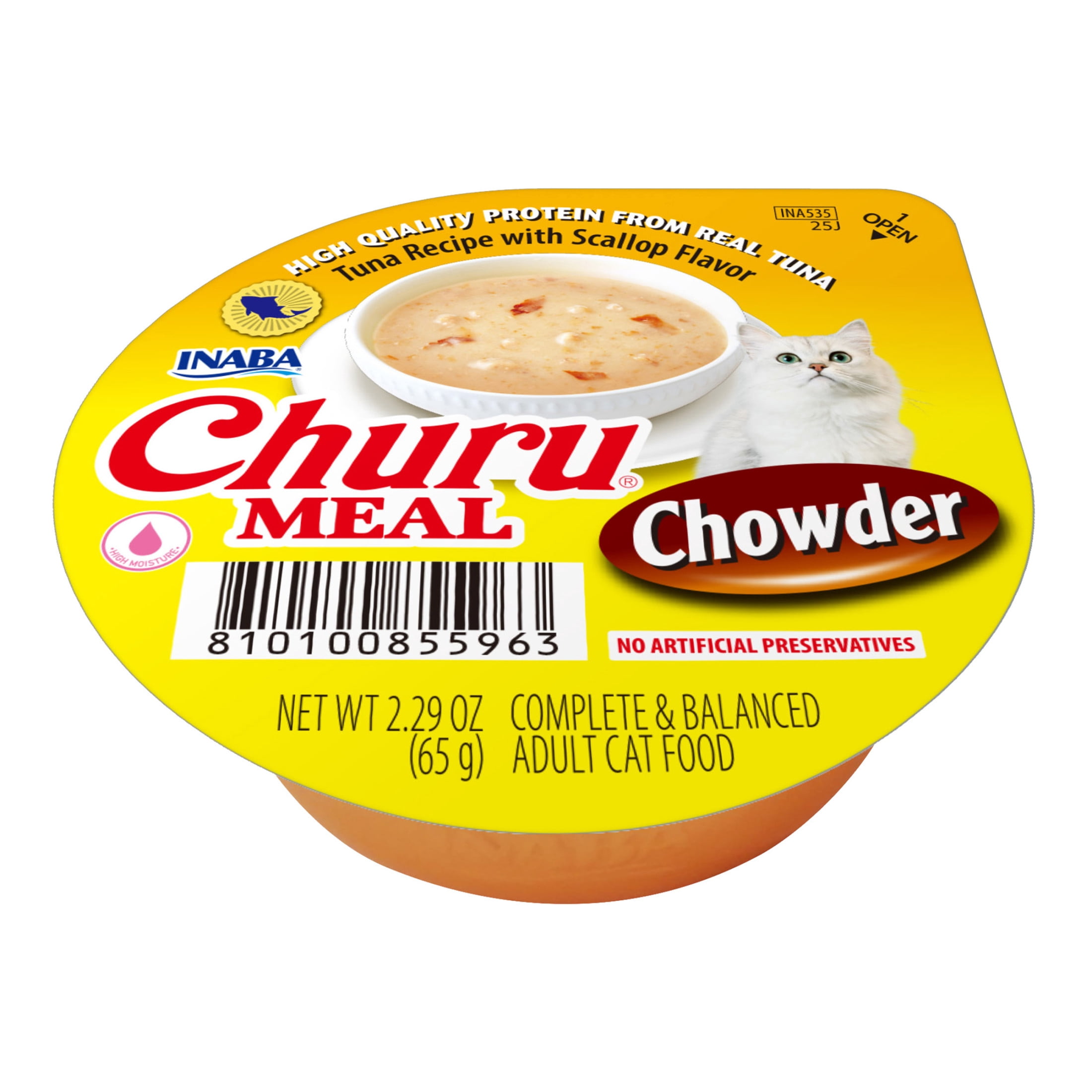 (12 pack) INABA Churu Meal Chowder Adult Wet Cat Food, 2.29 oz cup, 1-count, Tuna Recipe with Scallop Flavor