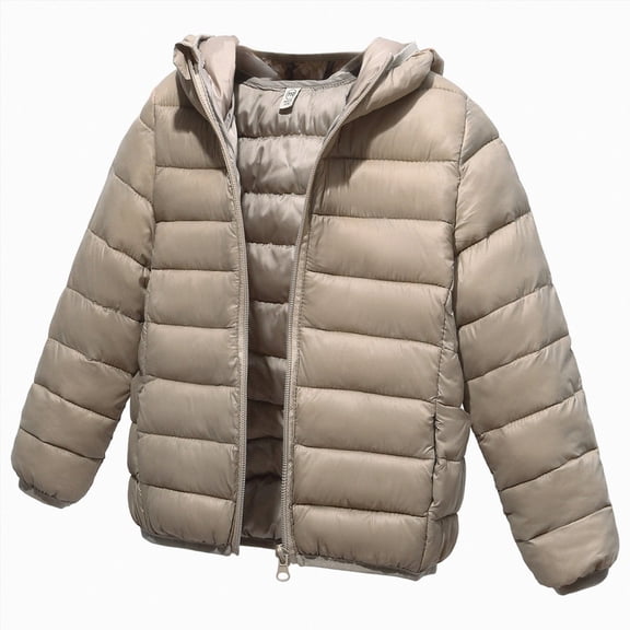 Xyant Kids Lightweight Puffer Jacket Packable Bubble Coat Cotton Coats Zip Up Hooded Outwear (Khaki,8-9 Years)