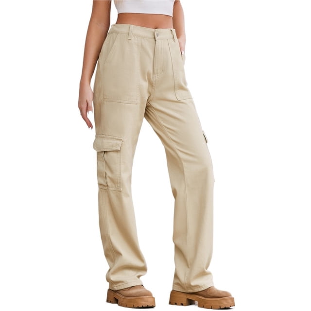 Pantalones Cargo for mujer, pantalones elásticos de cintura alta, pantalones de viaje de pierna ancha, pantalones casuales holgados, ropa de calle de senderismo con múltiples bolsillos