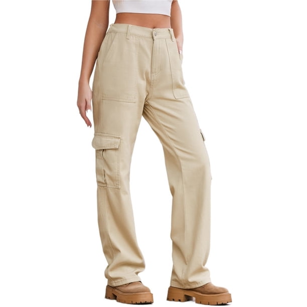 Pantalones Cargo for mujer, pantalones elásticos de cintura alta, pantalones de viaje de pierna ancha, pantalones casuales holgados, ropa de calle de senderismo con múltiples bolsillos