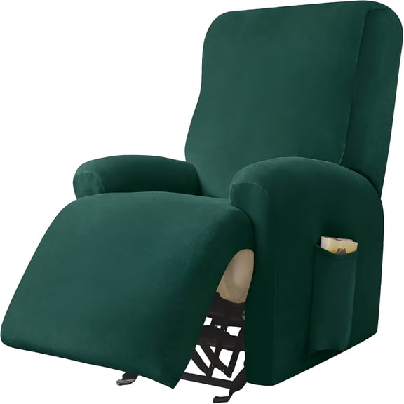 XIBUFE Stretch Recliner Covers,4-Piece Ultra Soft Velvet Recliner Chair Slipcover Single Seat Couch Cover Furniture Protector with Pocket Recliner Slipcovers