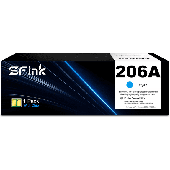 206A (1-Pack Cyan) Toner Cartridges Compatible for HP 206A 206X W2111A W2111X for Color Laserjet Pro MFP M283fdw M283cdw M283fdn M282nw Pro M255dw M255nw M283 M255 Printer High Yield Ink