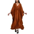 thumbnail image 2 of Uootdi Women's Satin Kaftan Dress V Neck Flowy Maxi Dress Loose Fit Evening Gown Elegant Party Wear Caftan Plus Size Cover Up Trendy Boho Beach Dress Multiple Solid Colors for Special Occasions, 2 of 6