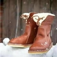 thumbnail image 3 of Botas de nieve de tubo mediano de gran tamaño para mujer, tacón bajo, cabeza redonda, manga de color sólido, botas de caballero europeas y americanas, 3 of 5