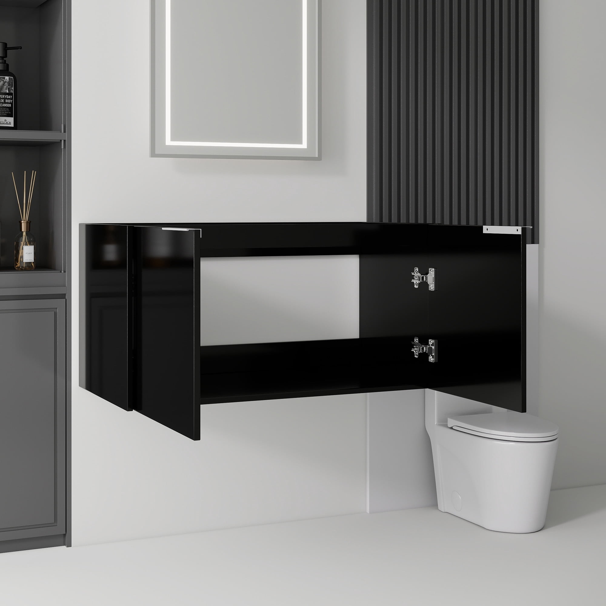 Leumius 36" Floating Bathroom Vanity Cabinet,Soft-Close Double Doors,Wall Mounted Cabinet Set Bathroom Vanity for Small Space,Cabinet Only,Black
