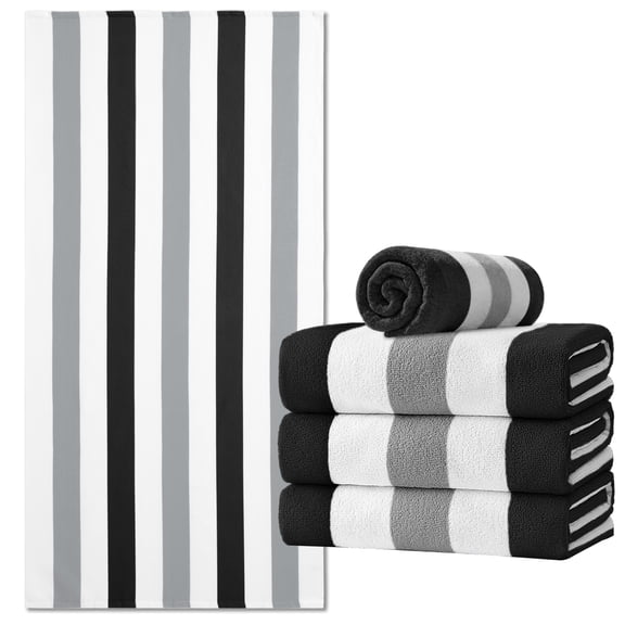 Jessy Home 4 Pack Stripe Beach Towel Sets, 30"x60" Quick-dry Sand-resistant Lightweight Soft Beach Towel for Travel, Gym