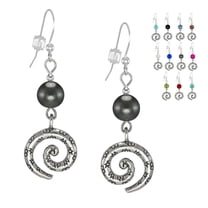 One Pair Textured Pewter Swirl & Bead Earrings with Sterling Silver Earwires - Hematite Gray