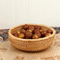 Hot! Dusknt Rattan Fruit Basket, Round Keys Basket Bowl for Entryway Hand Woven Wicker Storage Basket Rattan Decorative Basket Fruit Candy Cake Food Serving Basket Tray