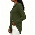 thumbnail image 5 of Women's Loose Fit Hooded Drawstring Long Sleeve Pocket Solid Color Top Blouse Casual Comfortable Cozy Fashion Trendy Outfits Daily | CSEONE,Army Green L, 5 of 8