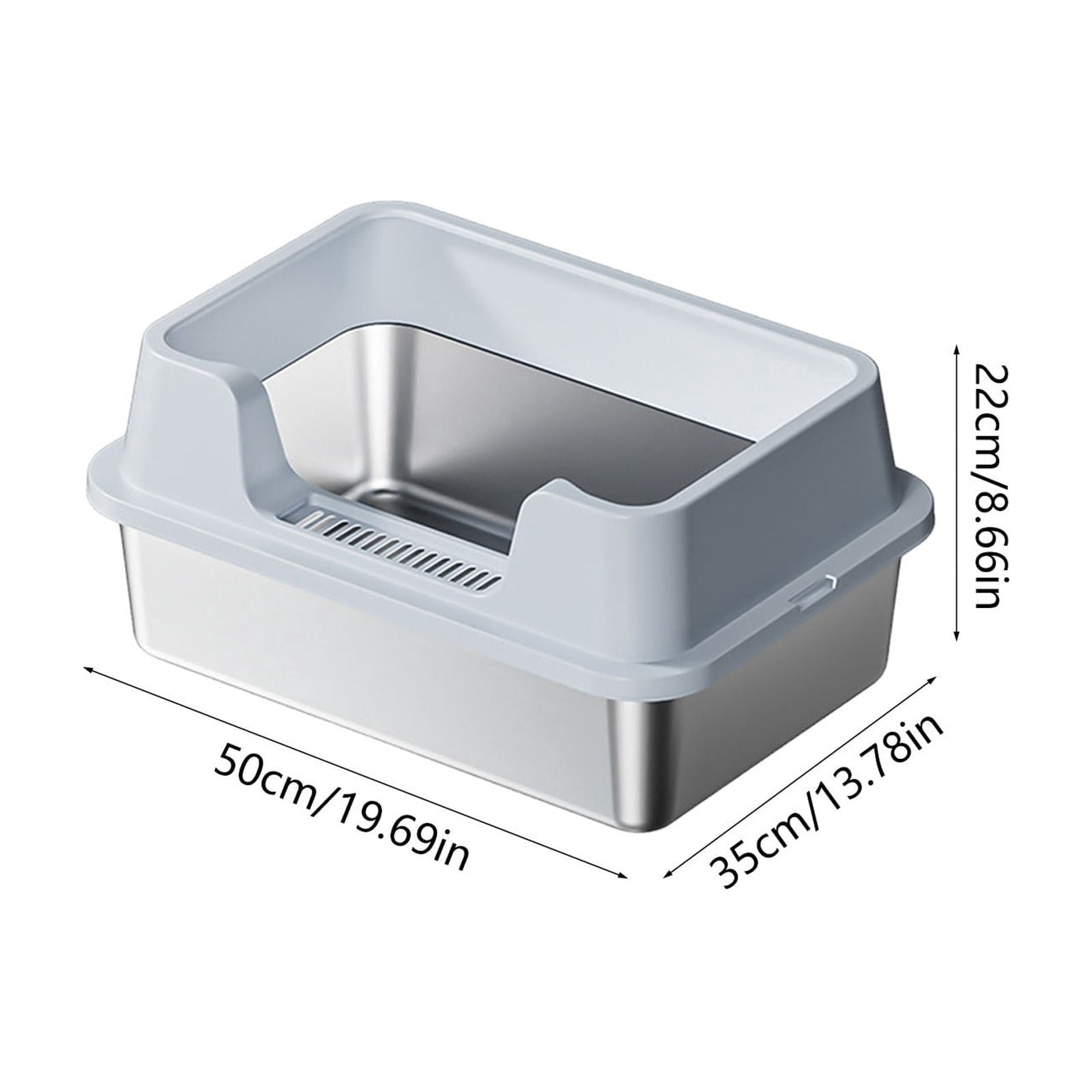 Stainless Steel Cat Litter Box, XL Semi-Enclosed High Sides Litter Pan, Anti-Splash Odor Control, Non-Stick Leakproof with Scoop, 20"x 13" (Blue)