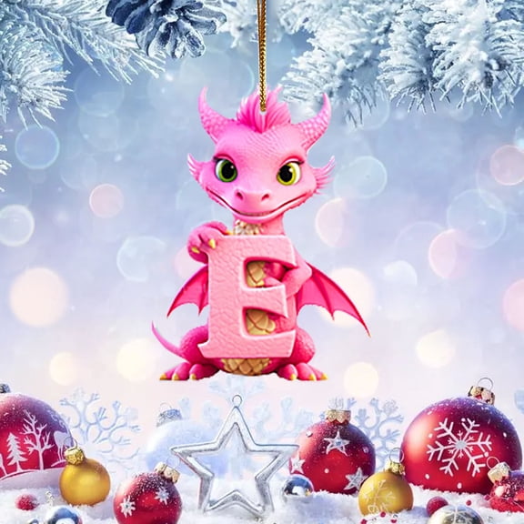 Christmas Dinosaur Ornaments 26 Letter Cartoon Pendant Acrylic Dino Figures Hanging Decor for Christmas Tree Funny Dinosaur Decor for Kids Holiday Gift, 2D