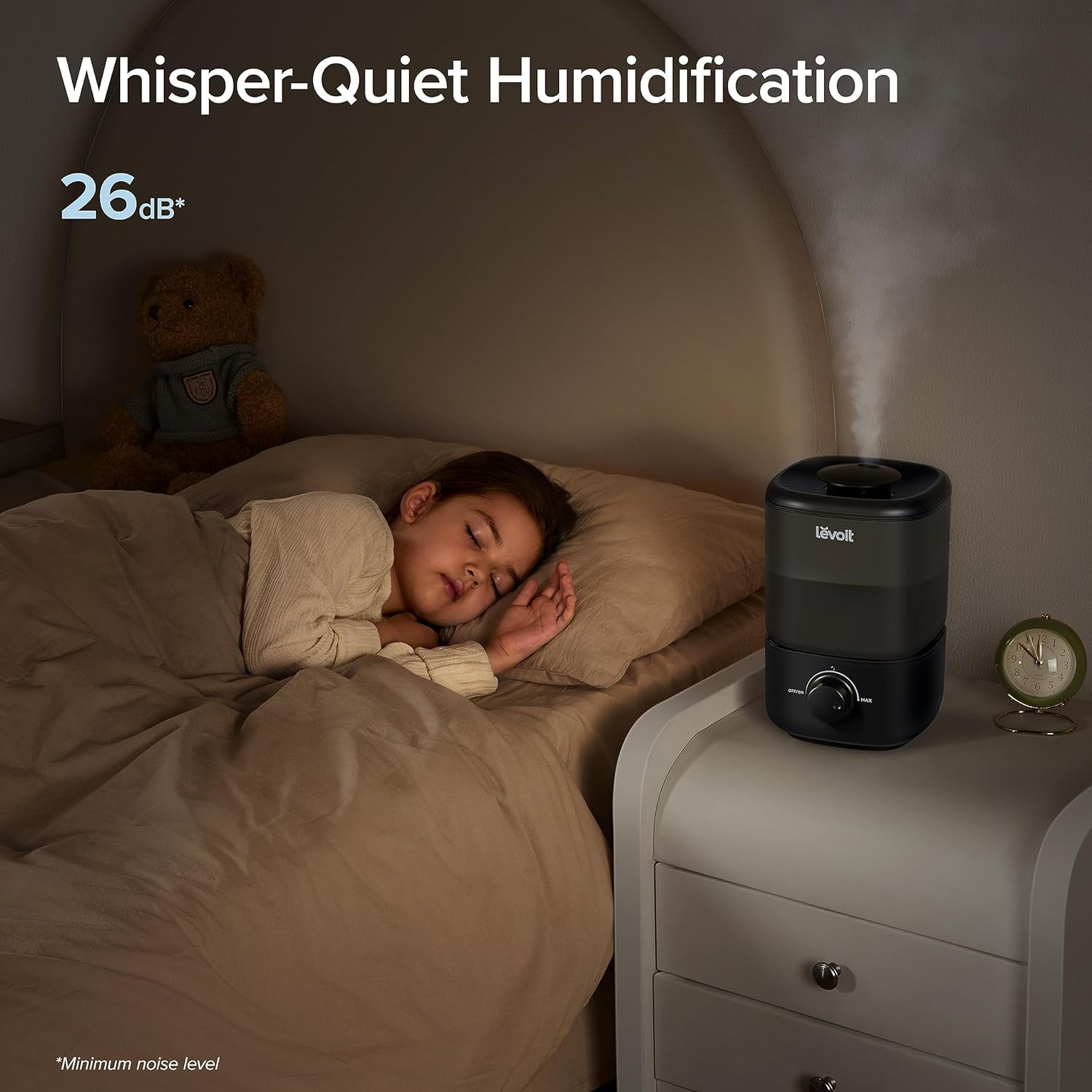 LEVOIT Classic 160 Top-Fill Ultrasonic Cool Mist Humidifier for Bedroom ,Auto Shut-off , 360° Rotating Nozzle, 2.5L, Black