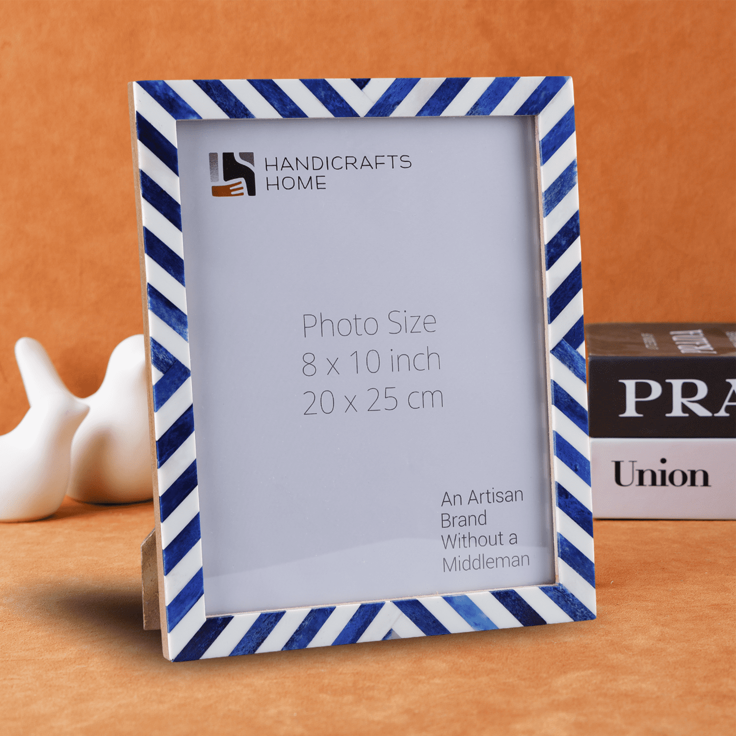 Handicrafts Home 8x10 Picture Frame, Blue Chevron Bone Inlay Photo Frame, Wall or Tabletop Picture Frame for Home Wall Decor